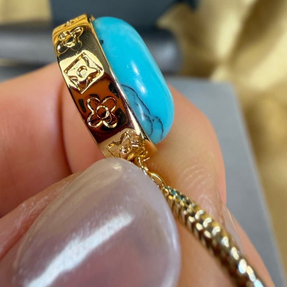 Stainless Steel Turquoise Pendant Necklace Gold Tone Waterproof 20" Chain New